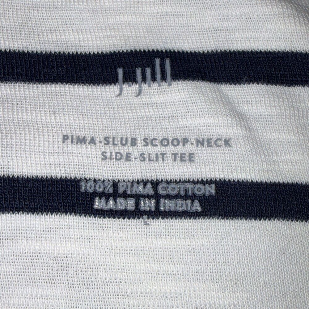 J Jill Pima Slub Scoop Neck Side Slit Tee White Navy Womens Sz Large 100% Cotton - Picture 6 of 6